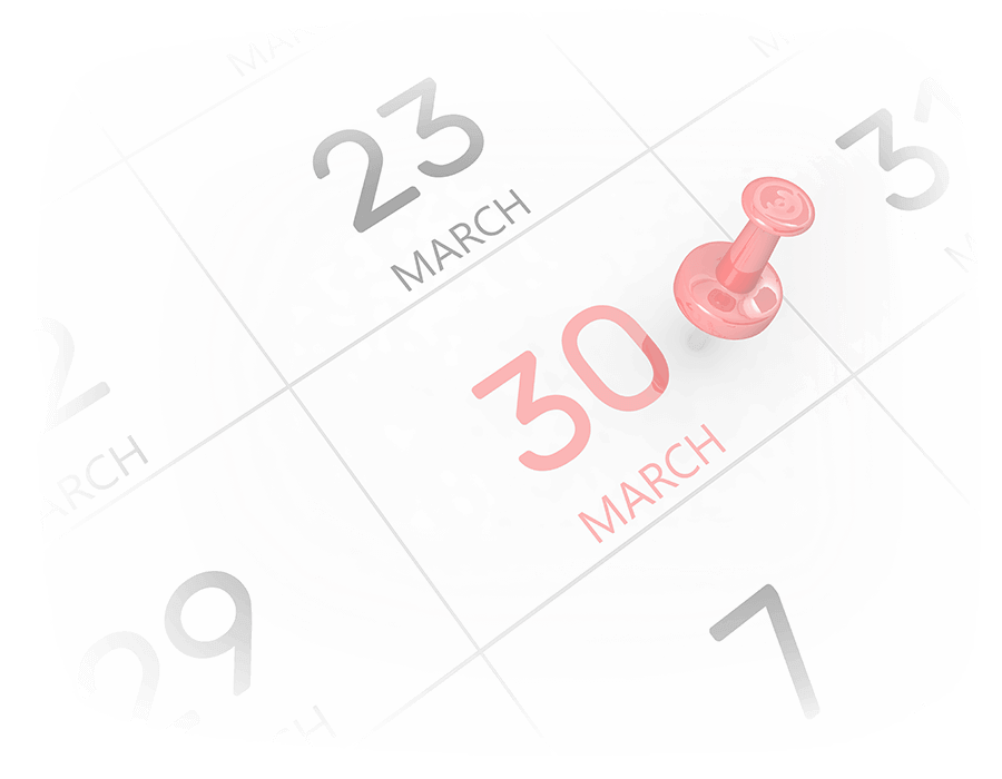 Calendar image showing 31st March with a pin in it